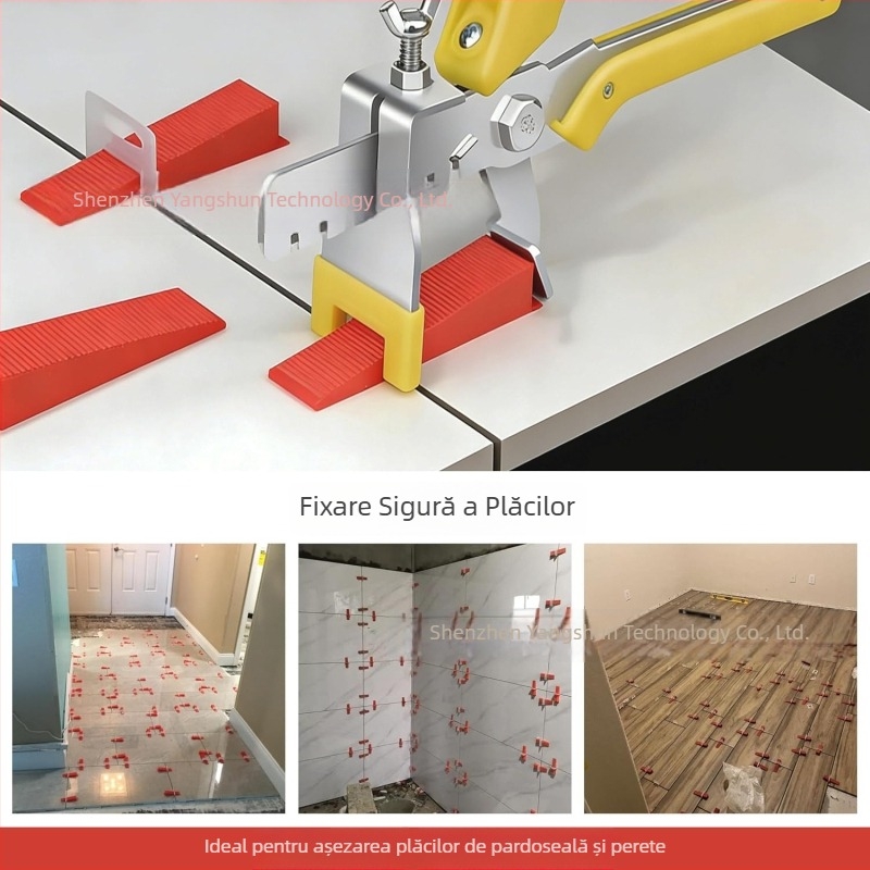 Nivelator pentru plăci ceramice cu clește galben de ghidare și localizator pentru aliniere ușoară și fixare