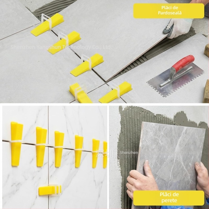 Nivelator pentru plăci ceramice cu clește galben de ghidare și localizator pentru aliniere ușoară și fixare