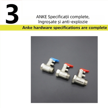 Valvă de siguranță din cupru pentru boiler de apă, racordare 1/2 inch, supapă de eliberare a presiunii și supapă de golire pentru boilere electrice și solare