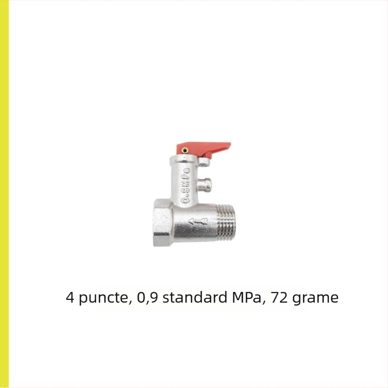 Valvă de siguranță din cupru pentru boiler de apă, racordare 1/2 inch, supapă de eliberare a presiunii și supapă de golire pentru boilere electrice și solare