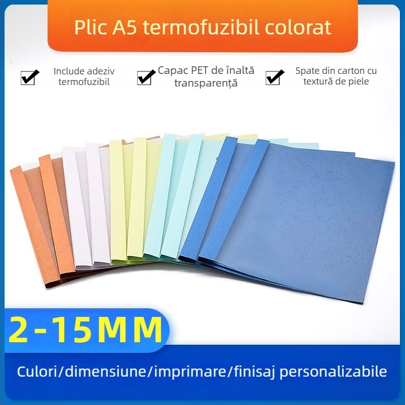 A5 plic termic pentru documente, corp alb, copertă transparentă, pentru grosime 2-15 mm, legat într-o carte