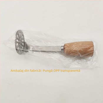 Presă de usturoi cu mâner din lemn și zdrobitor de cartofi din oțel inoxidabil – ustensilă de bucătărie pentru piure de bebeluți, piure de dovleac și cartofi dulci