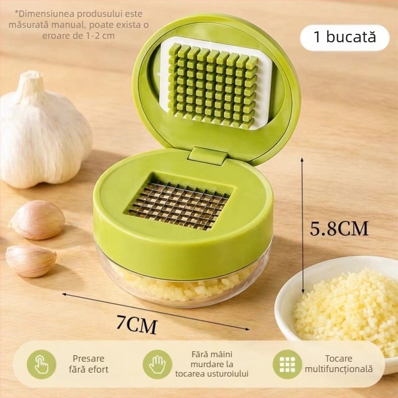 Presă manuală de usturoi cu cutie de depozitare, mini zdrobitor pentru pastă de usturoi și nuci, ustensilă de bucătărie pentru usturoi