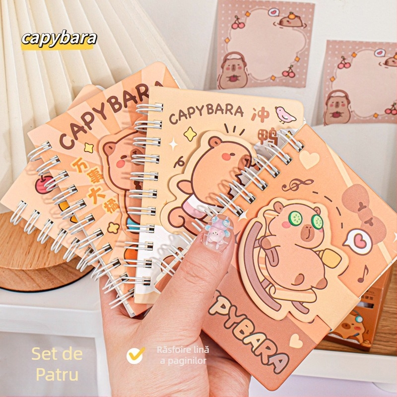 Caiet Capybara A7 cu bandă Velcro și spirală, portabil, 80 de pagini