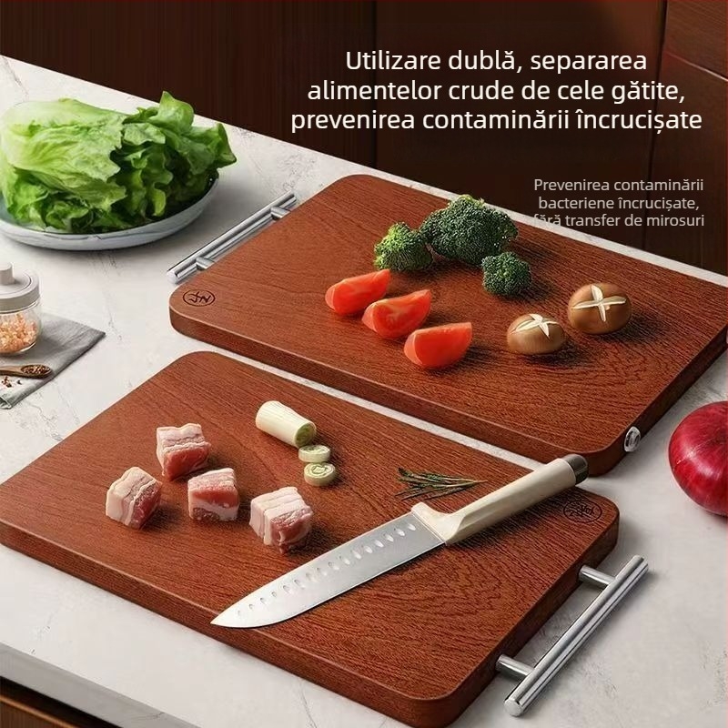 Tocător din lemn masiv de abanos, durabil, cu două fețe, pentru bucătărie și utilizare casnică, antiderapant