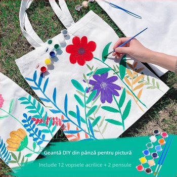 Geantă de pânză goală pentru graffiti — kit DIY pentru copii, capacitate mare, geantă de cumpărături ecologică.