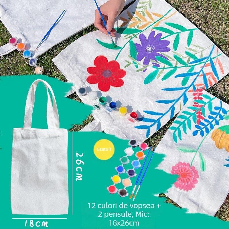 Geantă de pânză goală pentru graffiti — kit DIY pentru copii, capacitate mare, geantă de cumpărături ecologică.