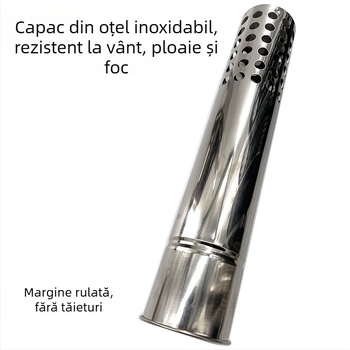 Țeavă de coș din oțel inoxidabil pentru sobă de camping cu lemne – cot de coș cu capac rezistent la vânt și ploaie, accesorii pentru cort