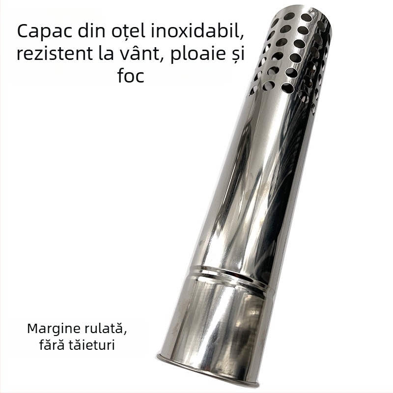 Țeavă de coș din oțel inoxidabil pentru sobă de camping cu lemne – cot de coș cu capac rezistent la vânt și ploaie, accesorii pentru cort
