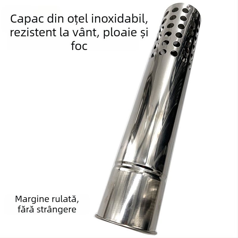 Țeavă de coș din oțel inoxidabil pentru sobă de camping cu lemne – cot de coș cu capac rezistent la vânt și ploaie, accesorii pentru cort