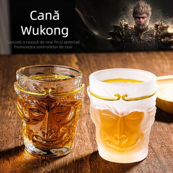 Pahare din sticlă cu relief pentru vin, ceai și suc, cu motiv Black Myth Wukong, pentru uz casnic
