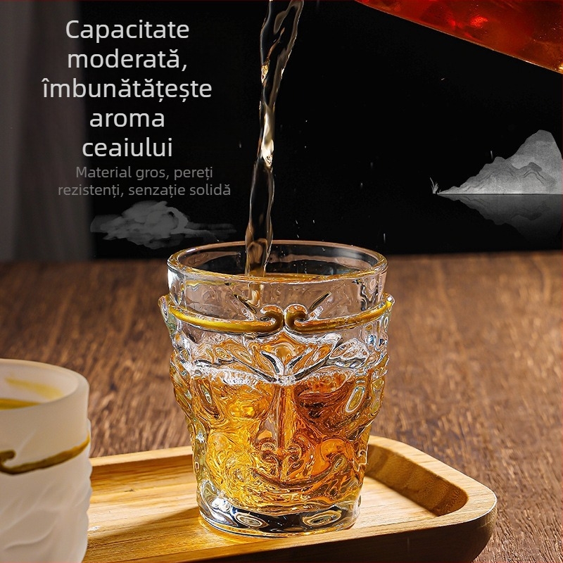 Pahare din sticlă cu relief pentru vin, ceai și suc, cu motiv Black Myth Wukong, pentru uz casnic