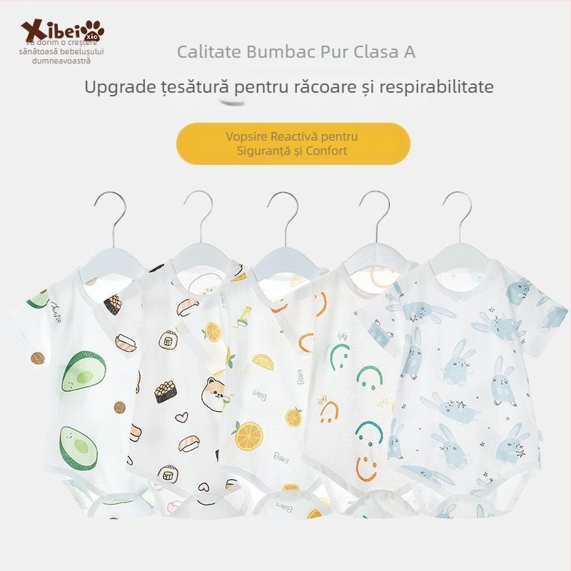 Salopetă de vară pentru bebeluși, mâneci scurte, bumbac subțire, nou-născuți