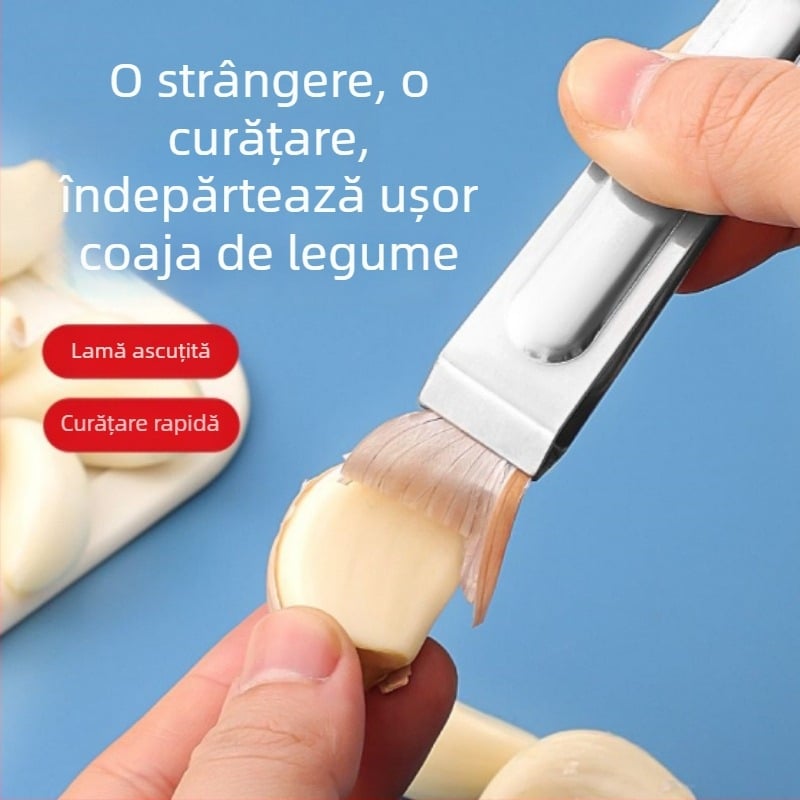 Clemă de curățat usturoi din oțel inoxidabil, instrument portabil pentru curățarea rapidă a cățeilor mari de usturoi