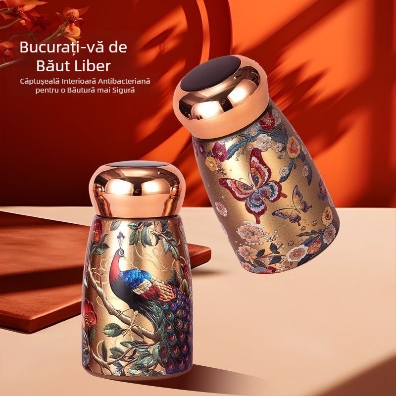 Termos mini din oțel inoxidabil 316 cu afișaj de temperatură, design elegant, portabil, de buzunar