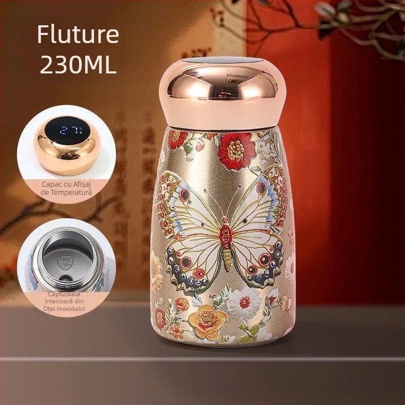 Termos mini din oțel inoxidabil 316 cu afișaj de temperatură, design elegant, portabil, de buzunar