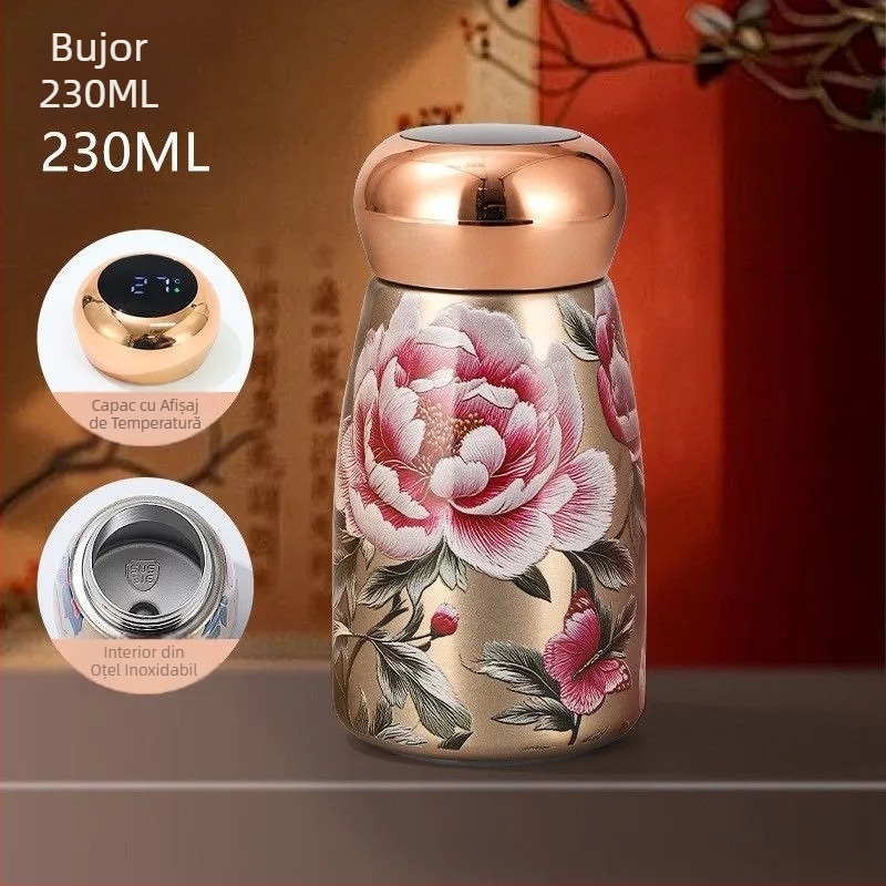 Termos mini din oțel inoxidabil 316 cu afișaj de temperatură, design elegant, portabil, de buzunar