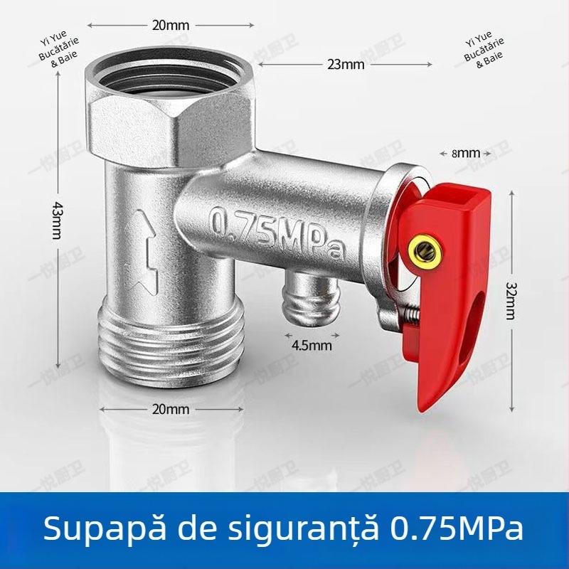 Supapă de siguranță din cupru masiv, 1/2 inch pentru încălzitorul electric de apă: supapă de evacuare a presiunii, supapă de control și supapă reductoare a presiunii, pentru uz casnic