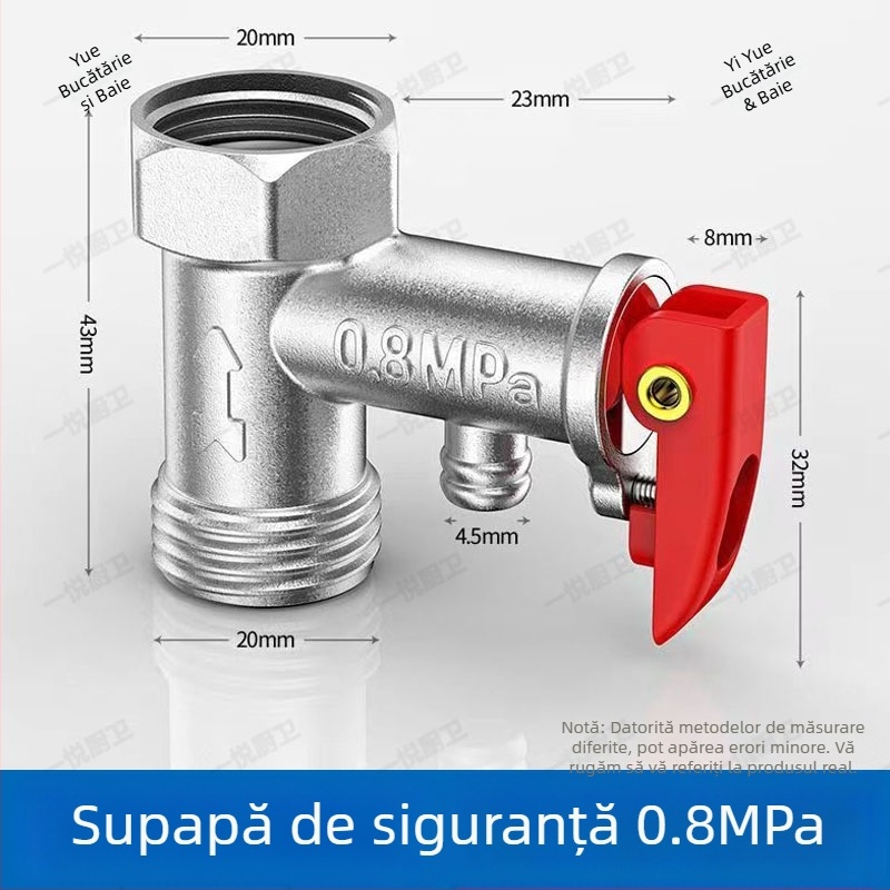Supapă de siguranță din cupru masiv, 1/2 inch pentru încălzitorul electric de apă: supapă de evacuare a presiunii, supapă de control și supapă reductoare a presiunii, pentru uz casnic