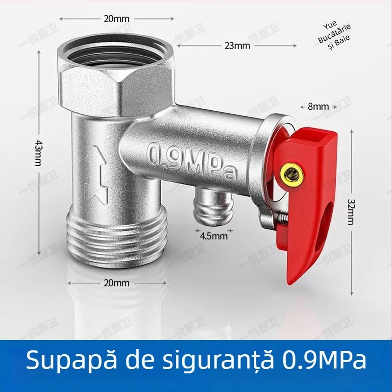 Supapă de siguranță din cupru masiv, 1/2 inch pentru încălzitorul electric de apă: supapă de evacuare a presiunii, supapă de control și supapă reductoare a presiunii, pentru uz casnic