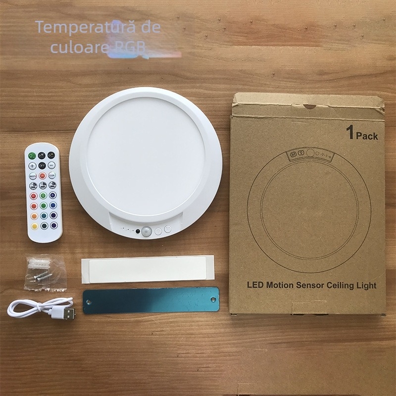 Lumină de tavan cu USB reîncărcabilă, monocromă, cu temporizator și senzor de mișcare, pentru bucătărie, cămin, hol și balcon – iluminare de urgență