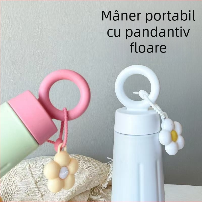 Noul pahar elegant cu design de petale, din oțel inoxidabil 316, termos izolant, portabil, cu mâner