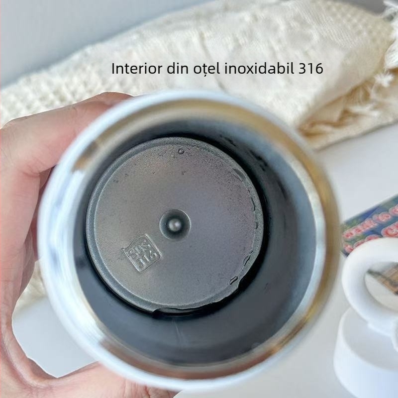 Noul pahar elegant cu design de petale, din oțel inoxidabil 316, termos izolant, portabil, cu mâner