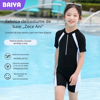 Costum de baie pentru fete, cu blocuri de culoare, croială sport, 2-11 ani, poliester