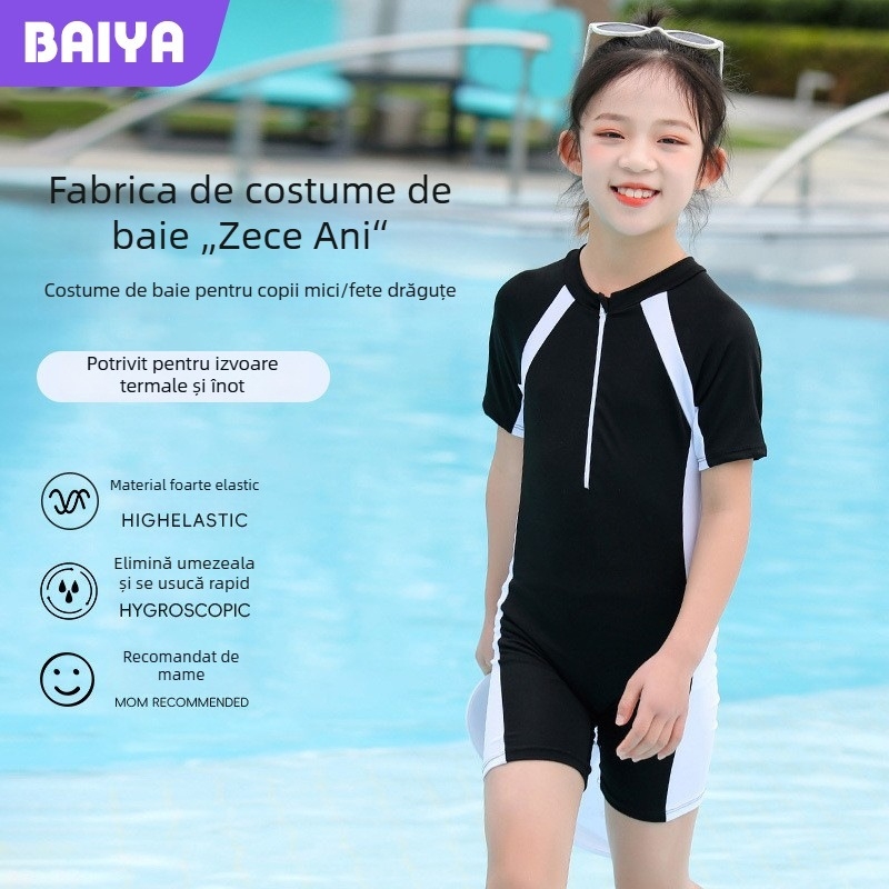 Costum de baie pentru fete, cu blocuri de culoare, croială sport, 2-11 ani, poliester