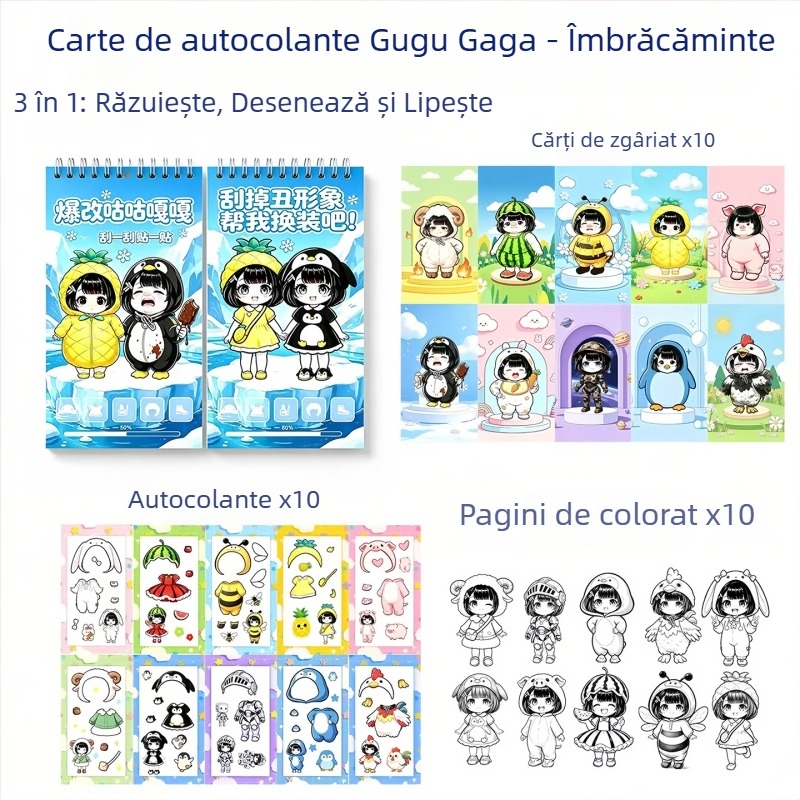 Carte cu autocolante de zgâriere pentru fete – set DIY cu autocolante, joc educativ creativ pentru copii