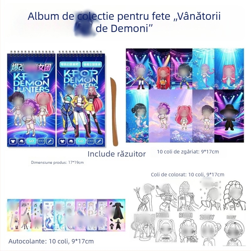 Carte cu autocolante de zgâriere pentru fete – set DIY cu autocolante, joc educativ creativ pentru copii