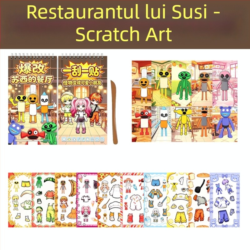 Carte cu autocolante de zgâriere pentru fete – set DIY cu autocolante, joc educativ creativ pentru copii