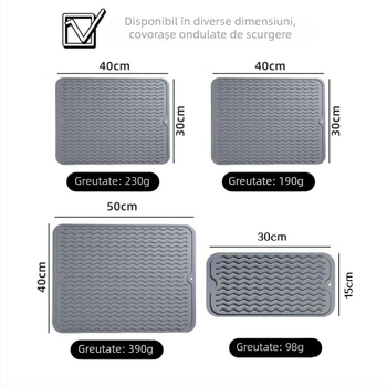Covoraș din silicon pentru bucătărie cu drenaj, izolație termică, antialunecare, rezistent la temperaturi înalte, suport pentru farfurii și oale