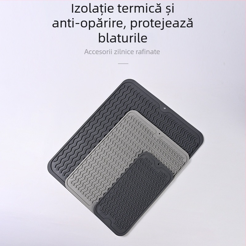 Covoraș din silicon pentru bucătărie cu drenaj, izolație termică, antialunecare, rezistent la temperaturi înalte, suport pentru farfurii și oale