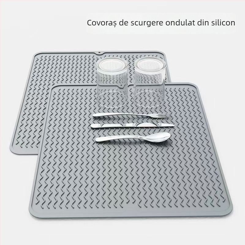 Covoraș din silicon pentru bucătărie cu drenaj, izolație termică, antialunecare, rezistent la temperaturi înalte, suport pentru farfurii și oale