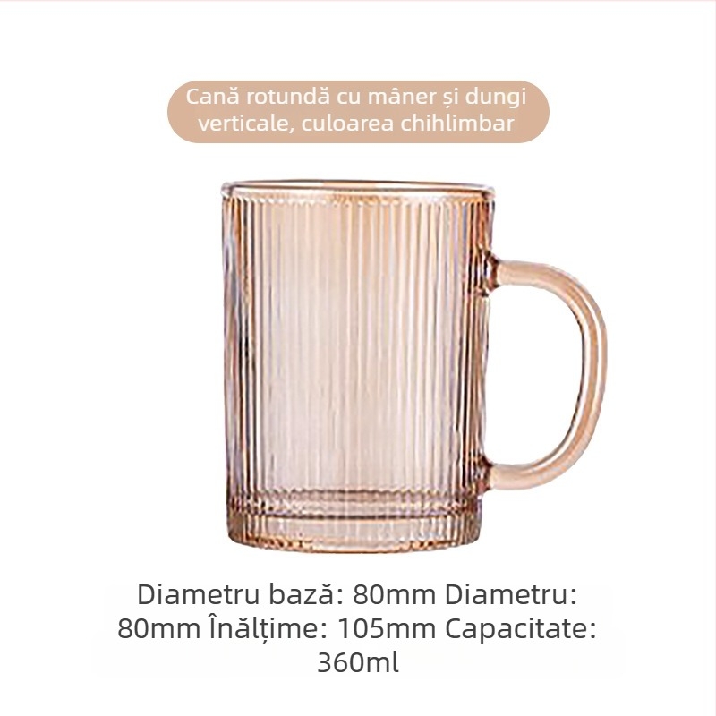 Set de pahare din sticlă cu mâner și dungi – pahare pentru apă și bere, pentru uz casnic, transparente