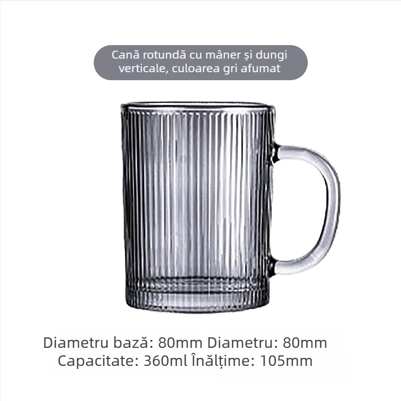 Set de pahare din sticlă cu mâner și dungi – pahare pentru apă și bere, pentru uz casnic, transparente