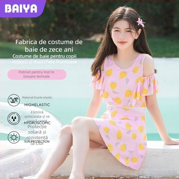 Costum de baie întreg pentru fetițe cu fustă, drăguț, uscare rapidă, pentru vacanțe