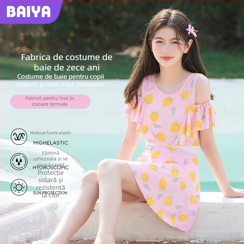 Costum de baie întreg pentru fetițe cu fustă, drăguț, uscare rapidă, pentru vacanțe