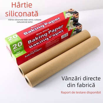 Hârtie de copt cu acoperire din silicon, culoare lemn natural, hârtie kraft galbenă pentru coacere și absorbția uleiului