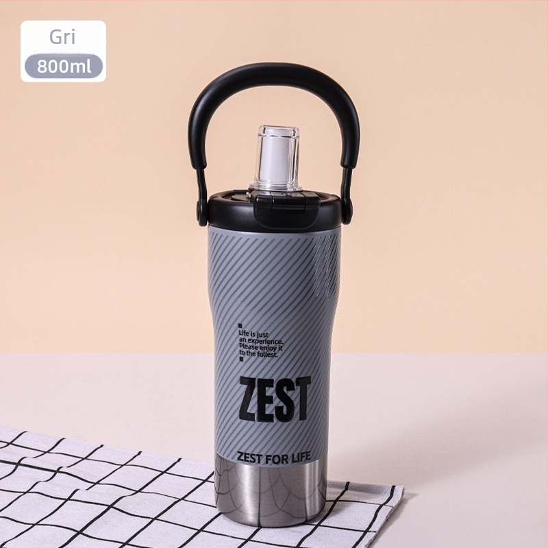 Cană termoizolantă portabilă din oțel inoxidabil pentru mașină, capacitate mare, cu pai pentru băut direct, design atrăgător