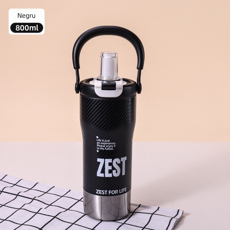 Cană termoizolantă portabilă din oțel inoxidabil pentru mașină, capacitate mare, cu pai pentru băut direct, design atrăgător