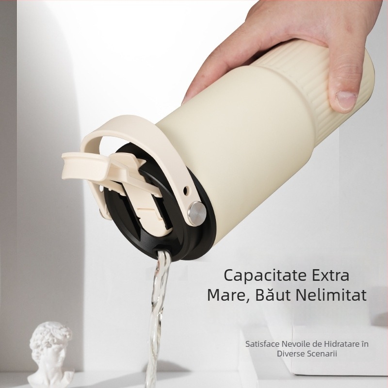 Cana termică cu capacitate mare din oțel inoxidabil 316, cu mâner, capac dublu pentru băut, separator pentru ceai, potrivită pentru mașină și exterior