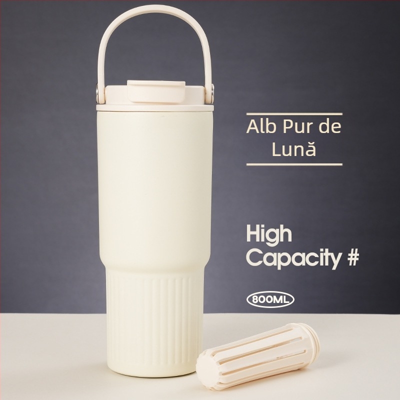 Cana termică cu capacitate mare din oțel inoxidabil 316, cu mâner, capac dublu pentru băut, separator pentru ceai, potrivită pentru mașină și exterior
