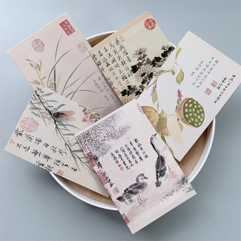 Set de postale în stil clasic chinezesc, cu caligrafie și pictură, poezie și imagini tradiționale