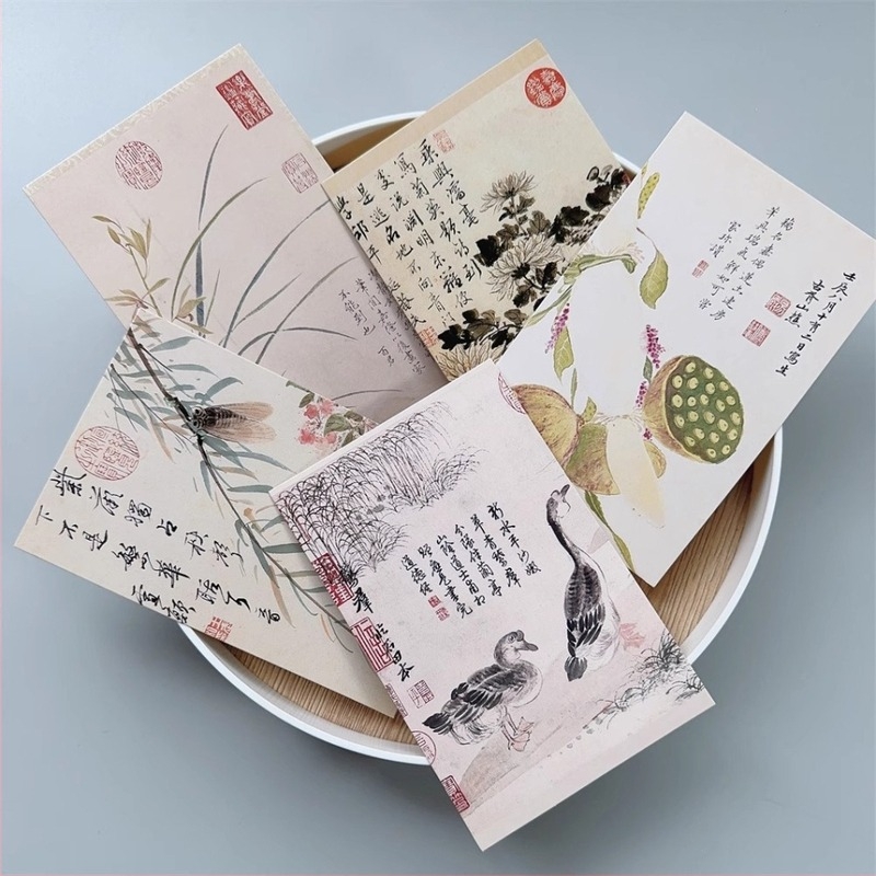 Set de postale în stil clasic chinezesc, cu caligrafie și pictură, poezie și imagini tradiționale