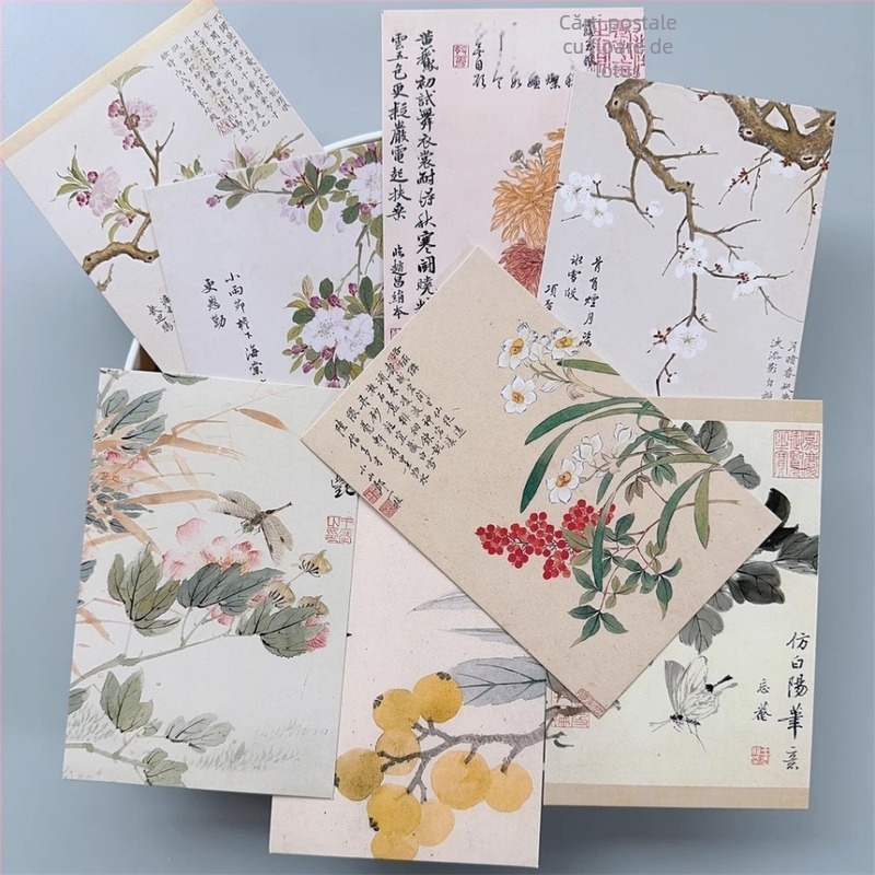Set de postale în stil clasic chinezesc, cu caligrafie și pictură, poezie și imagini tradiționale