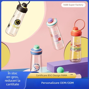 Bidon de apă sport, din plastic, de calitate alimentară, transparent, cu capacitate mare, pentru fete din ciclul primar și utilizare la birou