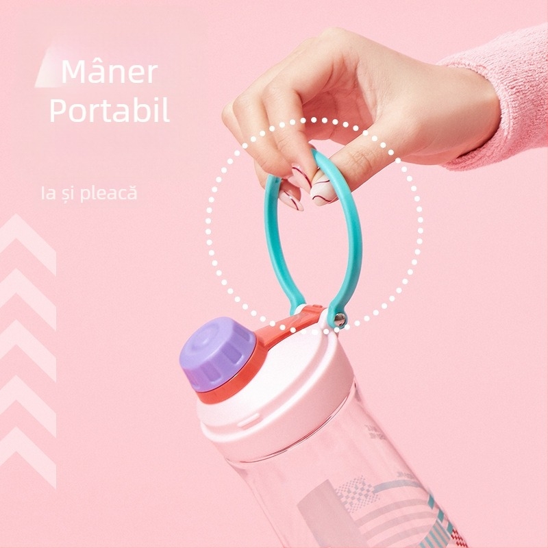 Bidon de apă sport, din plastic, de calitate alimentară, transparent, cu capacitate mare, pentru fete din ciclul primar și utilizare la birou