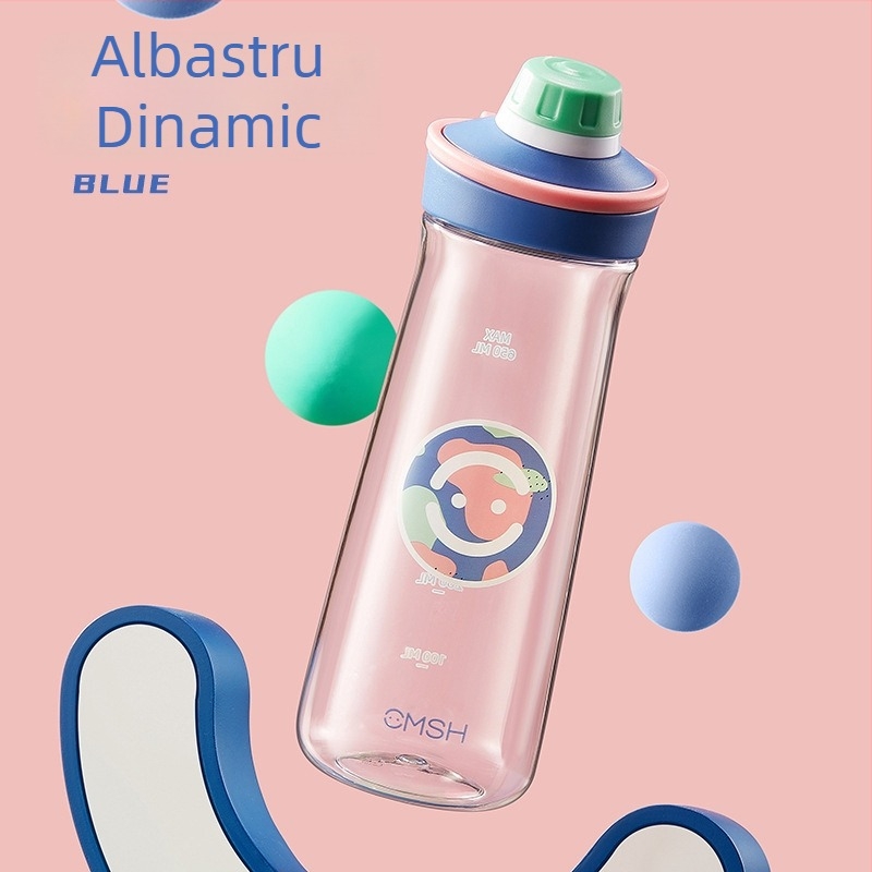 Bidon de apă sport, din plastic, de calitate alimentară, transparent, cu capacitate mare, pentru fete din ciclul primar și utilizare la birou